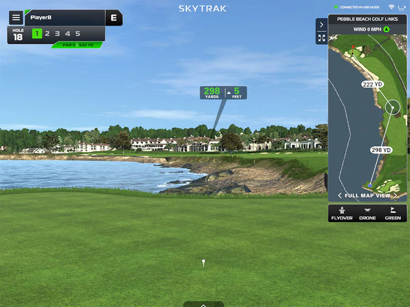 Skytrak golf simulator course play powered by Trackman
