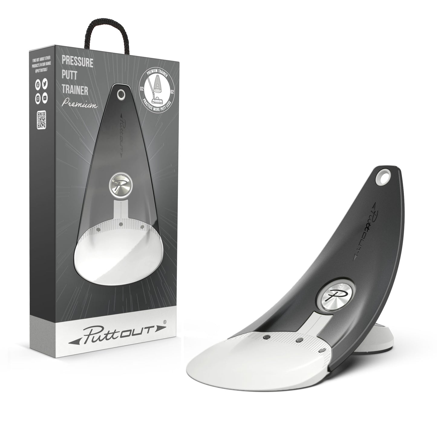 Putt Out pressure putter trainer with packaging on a white background