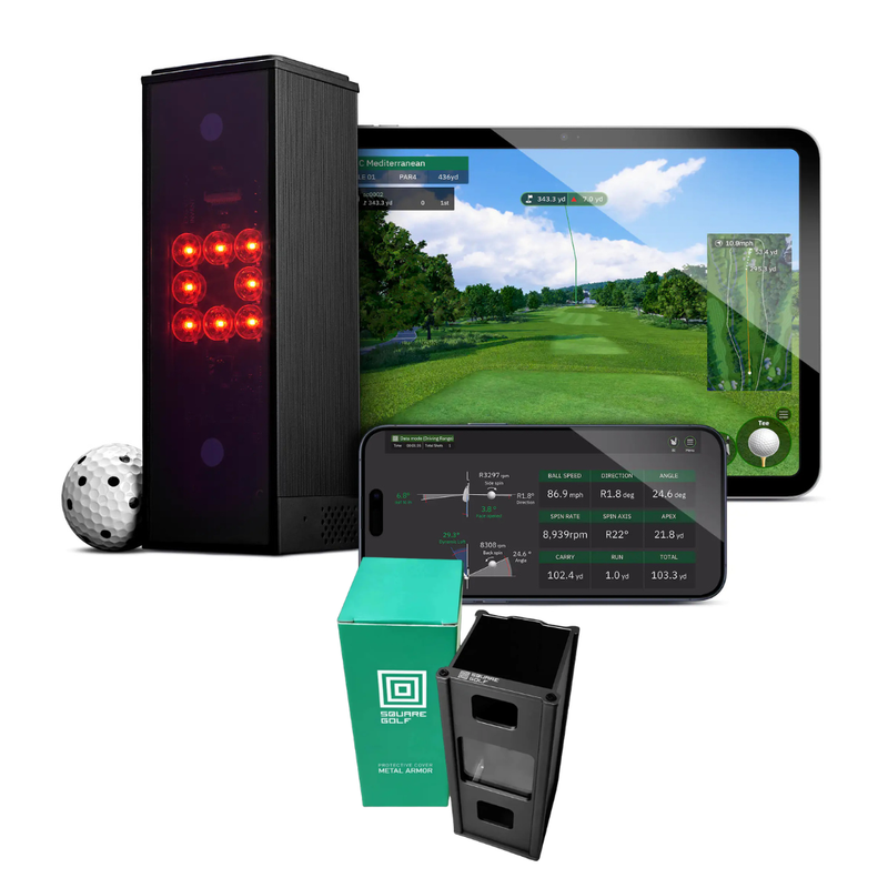 Square golf launch monitor with protective case