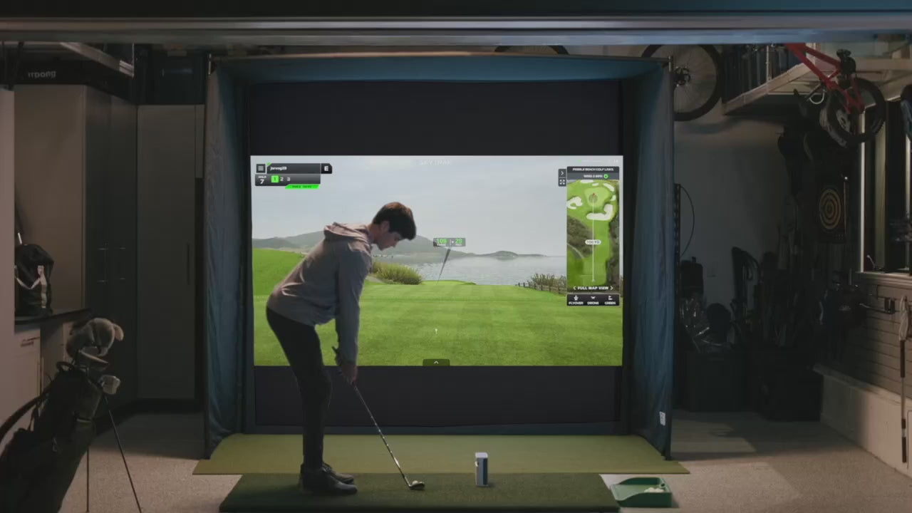 Skytrak golf simulator course play powered by Trackman